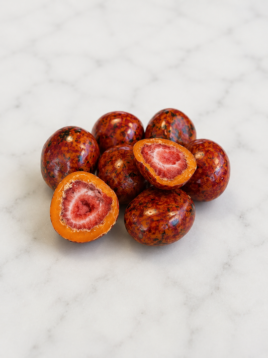 Aardbei Mango Chocolade Drajes